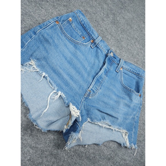 Levi's Cut Off 501 Jean Shorts Jorts Women's 29 Blue Denim Cotton Blend Stretch - Picture 2 of 11